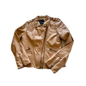 Sanctuary Faux Leather Moto Jacket -‎ Tan Camel Color Sz. L - Western Festival
